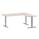 Höhenverstellbarer Eckschreibtisch, 3 Motoren, 74-121 cm, L/R, Tischplatte 180x160 cm, graues Metallgestell, Birke