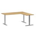 Höhenverstellbarer Eckschreibtisch, 3 Motoren, 74-121 cm, L/R, Tischplatte 180x160 cm, graues Metallgestell, Buche