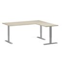 Höhenverstellbarer Eckschreibtisch, 3 Motoren, 74-121 cm, L/R, Tischplatte 180x160 cm, graues Metallgestell, Eiche natur
