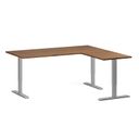 Höhenverstellbarer Eckschreibtisch, 3 Motoren, 74-121 cm, L/R, Tischplatte 180x160 cm, graues Metallgestell, Nussbaum
