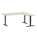 Höhenverstellbarer Eckschreibtisch, 3 Motoren, 74-121 cm, L/R, Tischplatte 180x160 cm, schwarzes Metallgestell, Birke