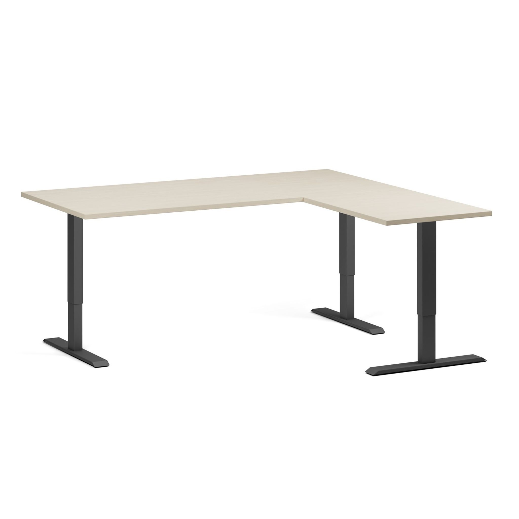 Höhenverstellbarer Eckschreibtisch, 3 Motoren, 74-121 cm, L/R, Tischplatte 180x160 cm, schwarzes Metallgestell