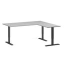 Höhenverstellbarer Eckschreibtisch, 3 Motoren, 74-121 cm, L/R, Tischplatte 180x160 cm, schwarzes Metallgestell, grau