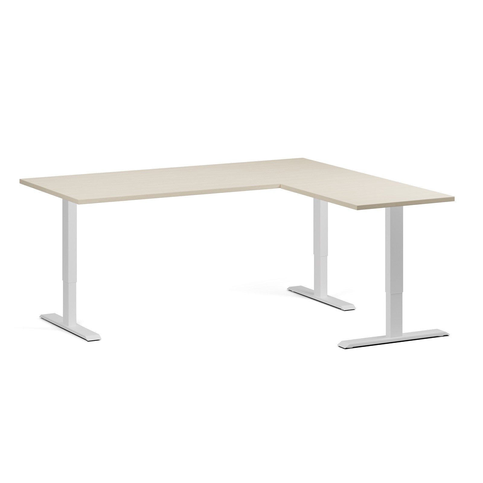 B2B Partner Höhenverstellbarer Eckschreibtisch, 3 Motoren, 74-121 cm, L/R, Tischplatte 180x160 cm, weißes Metallgestell, Birke