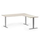 Höhenverstellbarer Eckschreibtisch, 3 Motoren, 74-121 cm, L/R, Tischplatte 180x180 cm, graues Metallgestell, Birke