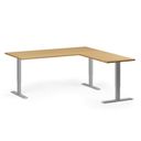 Höhenverstellbarer Eckschreibtisch, 3 Motoren, 74-121 cm, L/R, Tischplatte 180x180 cm, graues Metallgestell, Buche