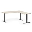 Höhenverstellbarer Eckschreibtisch, 3 Motoren, 74-121 cm, L/R, Tischplatte 180x180 cm, schwarzes Metallgestell, Birke