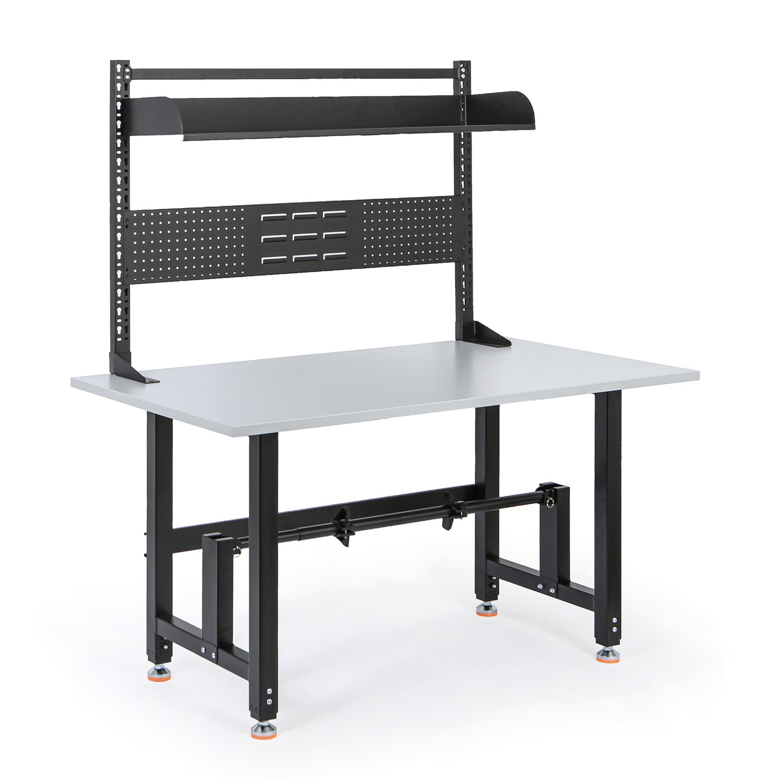 B2B Partner Höhenverstellbarer Packtisch PROFI, 1400 × 800 × 790–940 mm mit Aufsatz und Rollenhalter