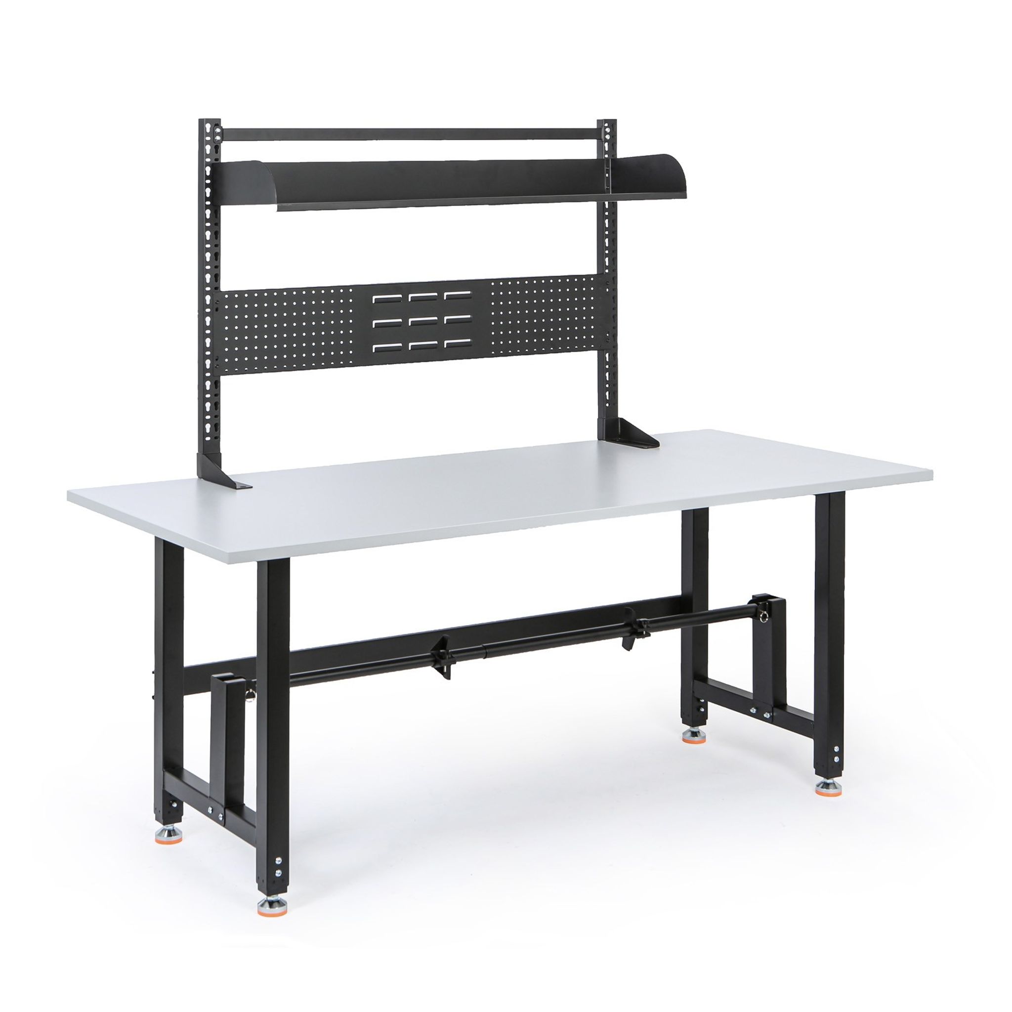 Höhenverstellbarer Packtisch PROFI, 1800 × 800 × 790–940 mm mit Aufsatz und Rollenhalter