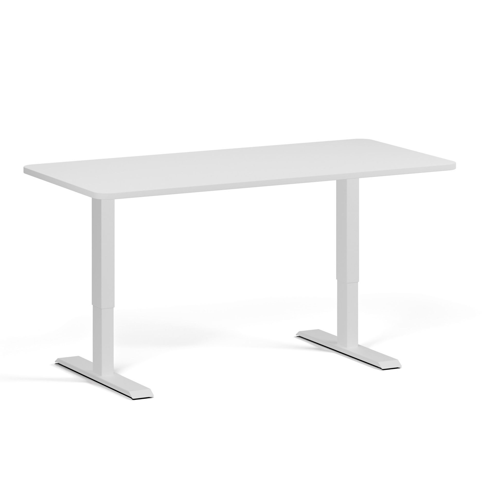 Höhenverstellbarer Schreibtisch, 1 Motor, 74-123 cm, abgerundete Ecken, Tischplatte 160x80 cm, graues Metallgestell, weiß