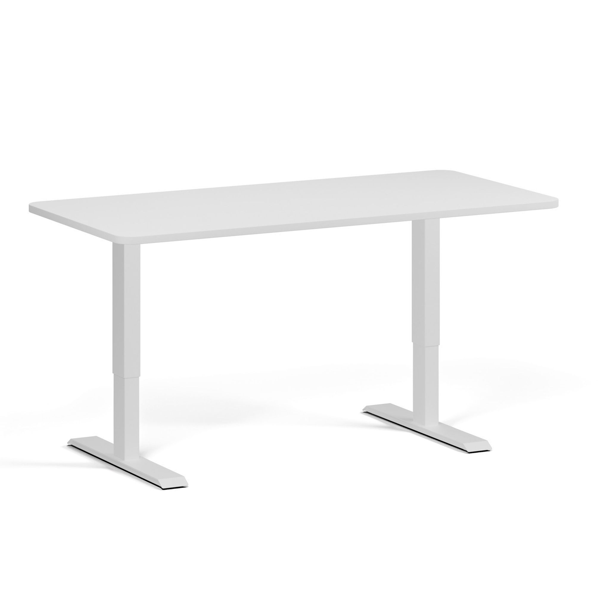 Höhenverstellbarer Schreibtisch, 1 Motor, 74-123 cm, abgerundete Ecken, Tischplatte 160x80 cm, weißes Metallgestell, weiß