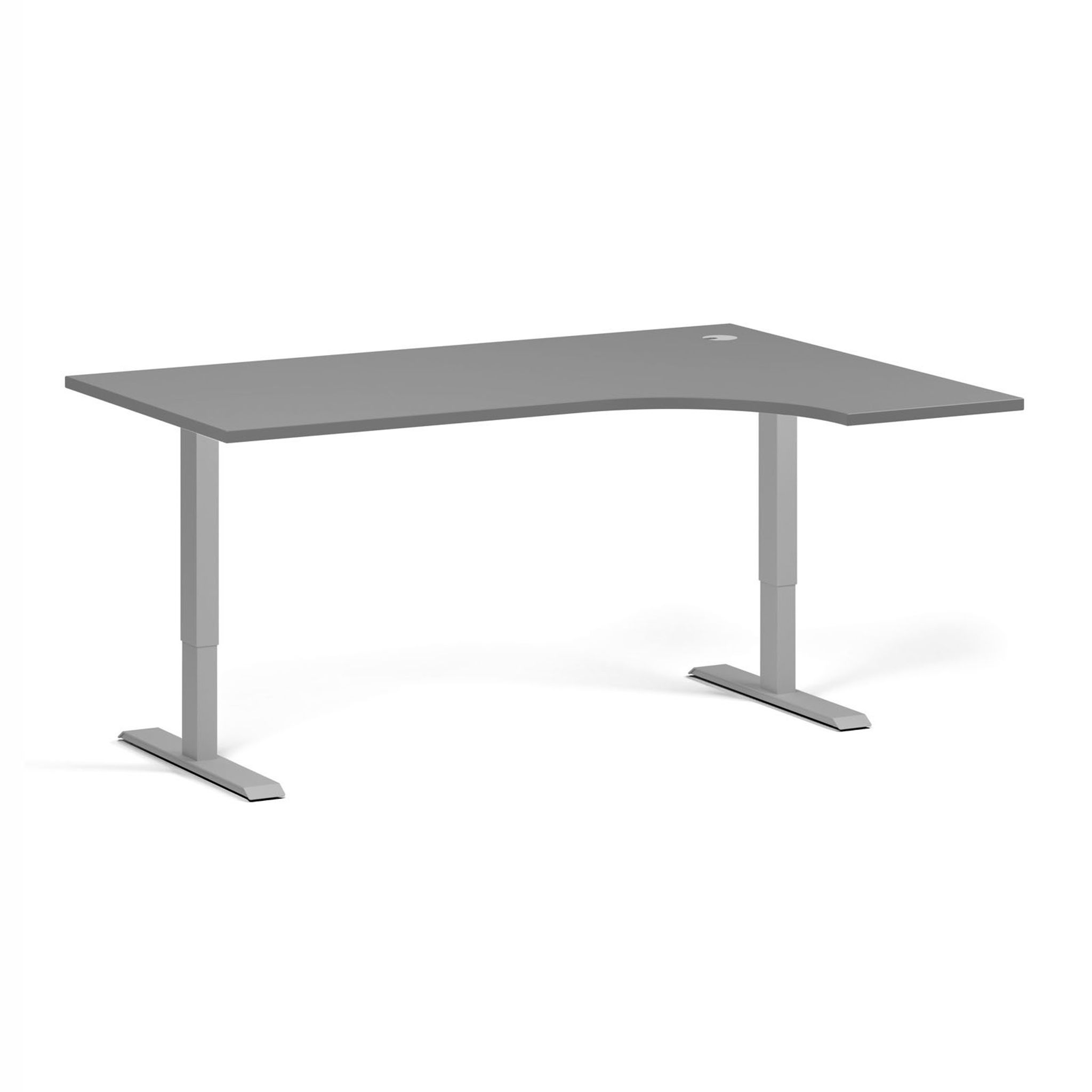 Höhenverstellbarer Schreibtisch, 1 Motor, 74-123 cm, Ecke L/R, Tischplatte 160x120 cm, graues Metallgestell, Graphit