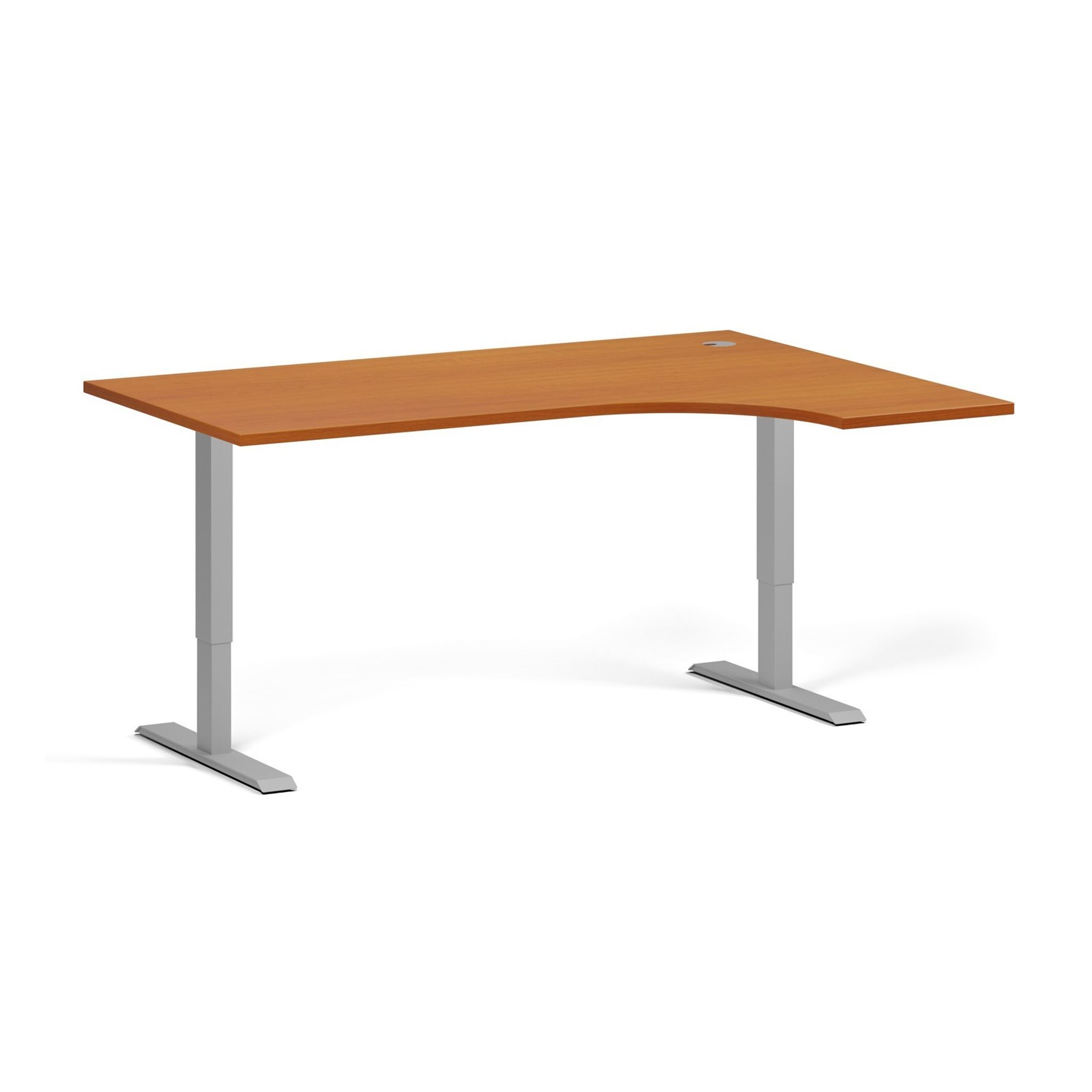 Höhenverstellbarer Schreibtisch, 1 Motor, 74-123 cm, Ecke L/R, Tischplatte 160x120 cm, graues Metallgestell, Kirschbaum