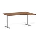 Höhenverstellbarer Schreibtisch, 1 Motor, 74-123 cm, Ecke L/R, Tischplatte 160x120 cm, graues Metallgestell, Nussbaum