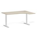 Höhenverstellbarer Schreibtisch, 1 Motor, 74-123 cm, Ecke L/R, Tischplatte 160x120 cm, weißes Metallgestell, Eiche natur
