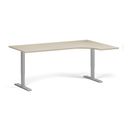 Höhenverstellbarer Schreibtisch, 1 Motor, 74-123 cm, Ecke L/R, Tischplatte 180x120 cm, graues Metallgestell, Eiche natur
