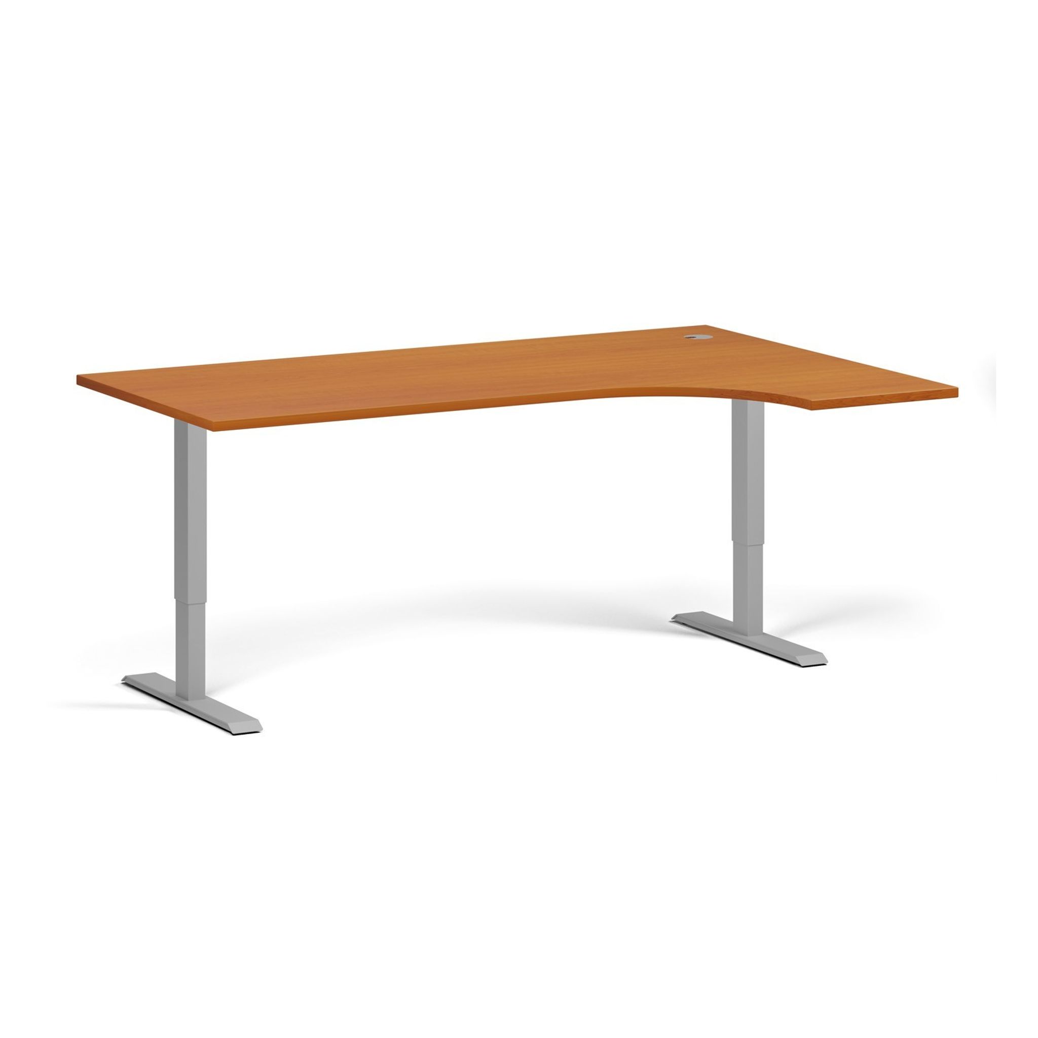 Höhenverstellbarer Schreibtisch, 1 Motor, 74-123 cm, Ecke L/R, Tischplatte 180x120 cm, graues Metallgestell, Kirschbaum
