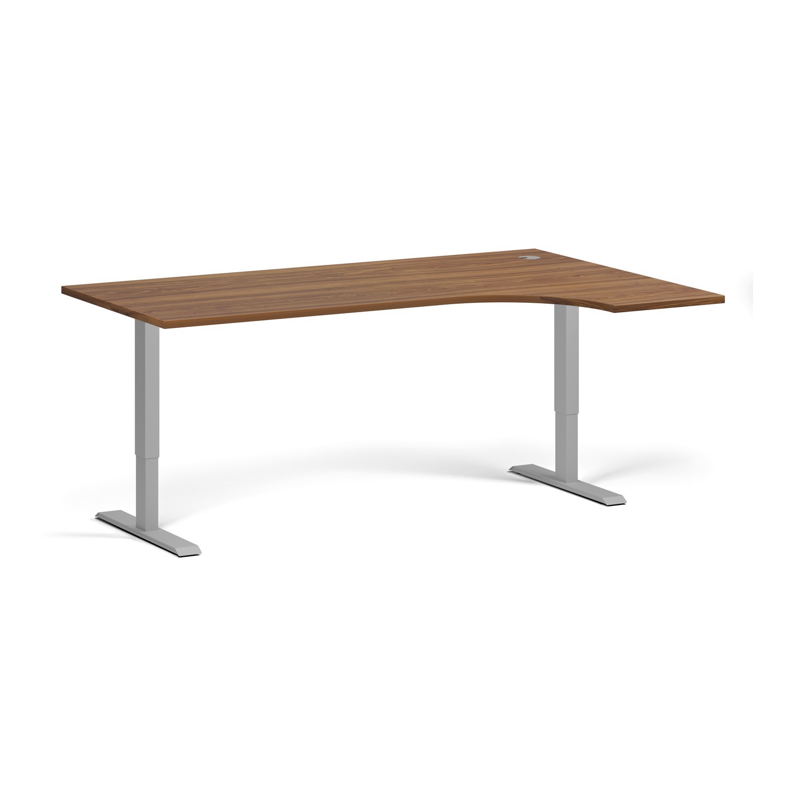 B2B Partner Höhenverstellbarer Schreibtisch, 1 Motor, 74-123 cm, Ecke L/R, Tischplatte 180x120 cm, graues Metallgestell, Nussbaum
