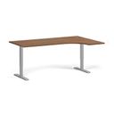 Höhenverstellbarer Schreibtisch, 1 Motor, 74-123 cm, Ecke L/R, Tischplatte 180x120 cm, graues Metallgestell, Nussbaum