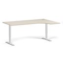 Höhenverstellbarer Schreibtisch, 1 Motor, 74-123 cm, Ecke L/R, Tischplatte 180x120 cm, weißes Metallgestell, Birke
