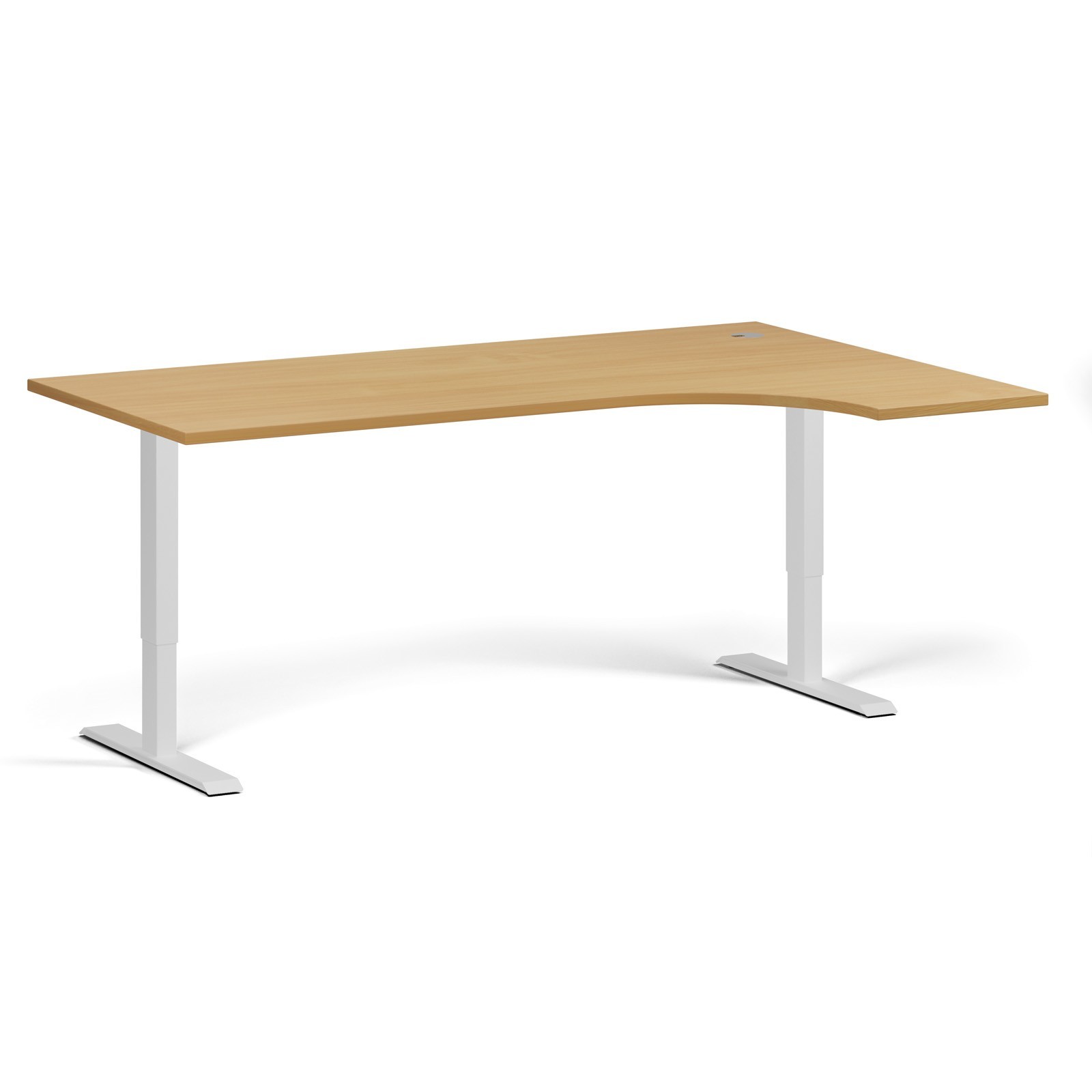 B2B Partner Höhenverstellbarer Schreibtisch, 1 Motor, 74-123 cm, Ecke L/R, Tischplatte 180x120 cm, weißes Metallgestell, Buche