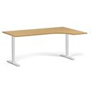 Höhenverstellbarer Schreibtisch, 1 Motor, 74-123 cm, Ecke L/R, Tischplatte 180x120 cm, weißes Metallgestell, Buche