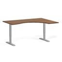 Höhenverstellbarer Schreibtisch, 1 Motor, 74-123 cm, ergonomisch L/R, Tischplatte 160x120 cm, graues Metallgestell, Nussbaum