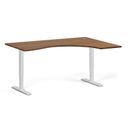 Höhenverstellbarer Schreibtisch, 1 Motor, 74-123 cm, ergonomisch L/R, Tischplatte 160x120 cm, weißes Metallgestell, Nussbaum