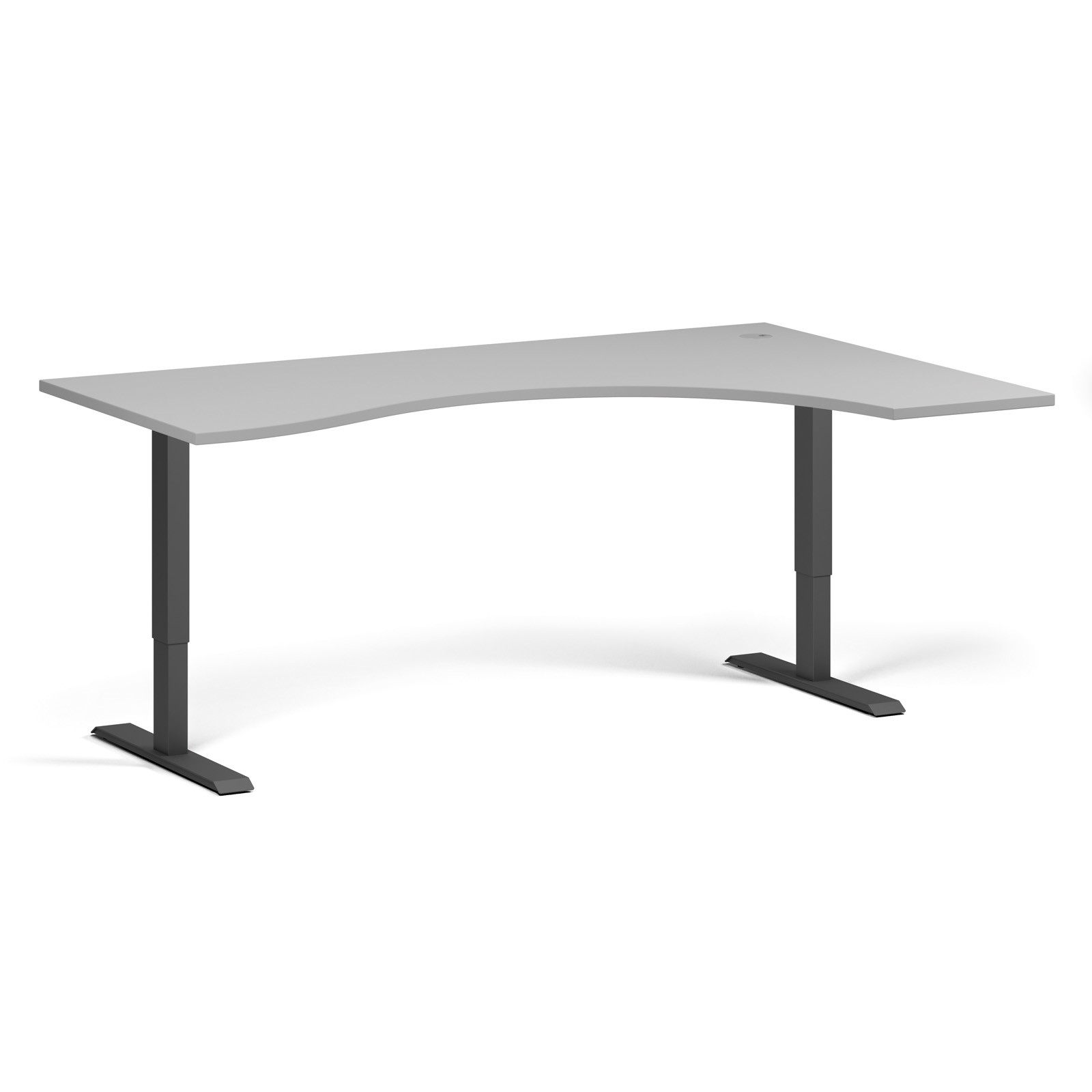 B2B Partner Höhenverstellbarer Schreibtisch, 1 Motor, 74-123 cm, ergonomisch L/R, Tischplatte 180x120 cm, schwarzes Metallgestell, grau