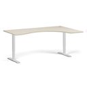 Höhenverstellbarer Schreibtisch, 1 Motor, 74-123 cm, ergonomisch L/R, Tischplatte 180x120 cm, weißes Metallgestell, Birke