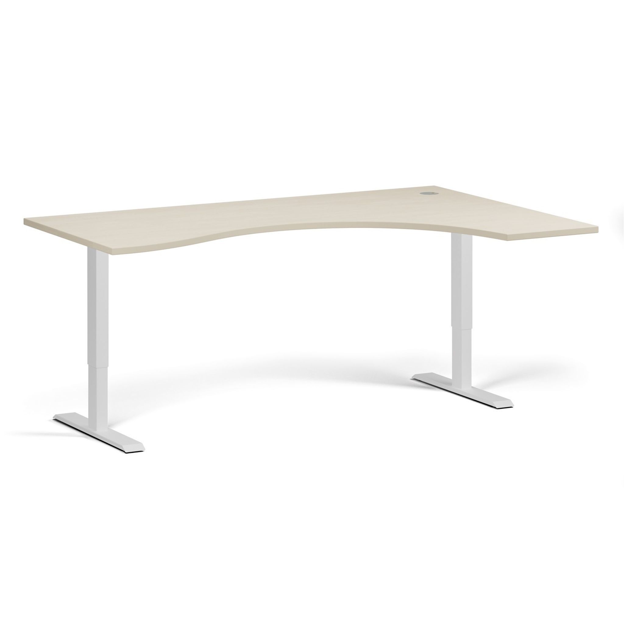 Höhenverstellbarer Schreibtisch, 1 Motor, 74-123 cm, ergonomisch L/R, Tischplatte 180x120 cm, weißes Metallgestell