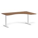 Höhenverstellbarer Schreibtisch, 1 Motor, 74-123 cm, ergonomisch L/R, Tischplatte 180x120 cm, weißes Metallgestell, Nussbaum