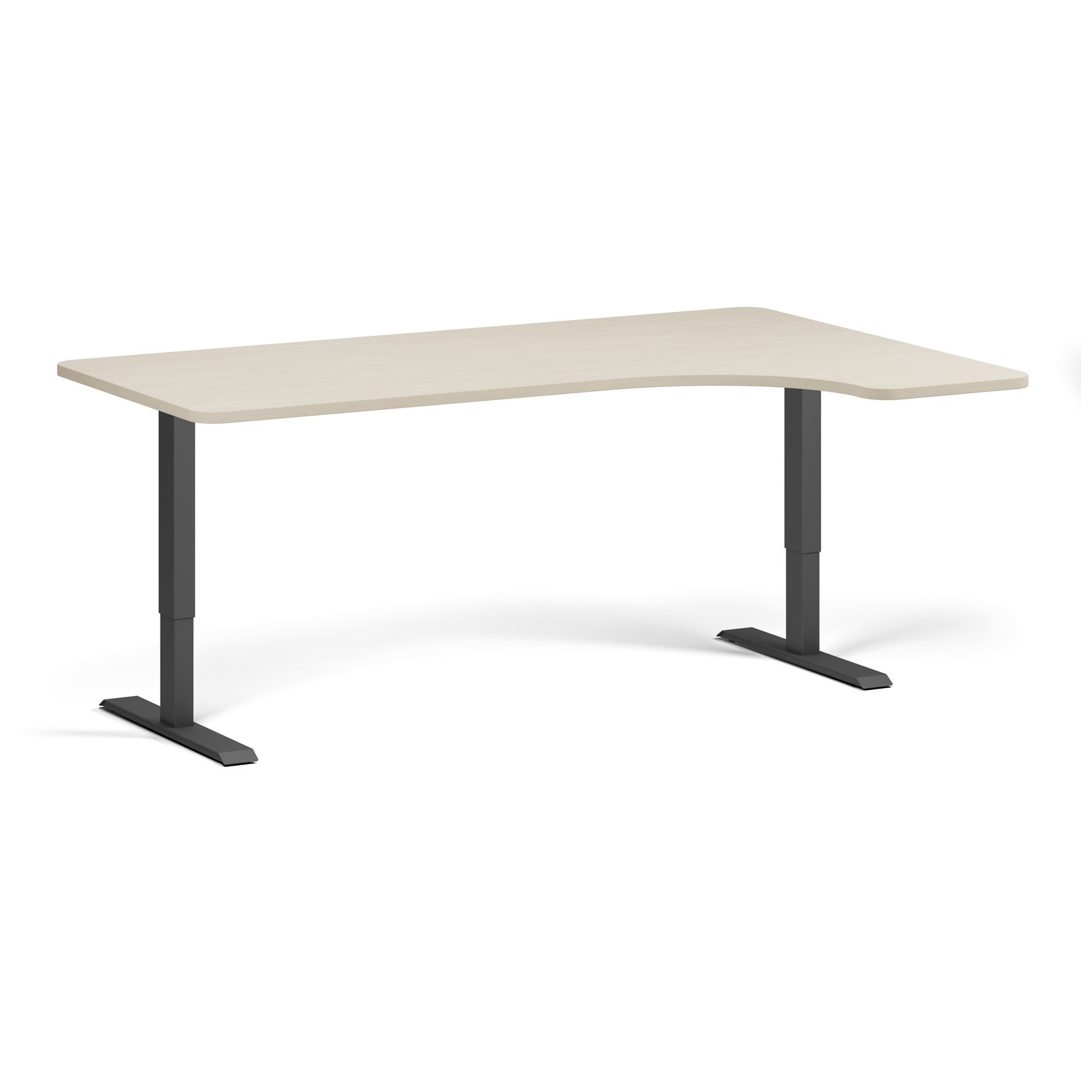 B2B Partner Höhenverstellbarer Schreibtisch, 1 Motor, 74-123 cm, links/rechts, Tischplatte 180x120 cm, schwarzes Metallgestell, Birke