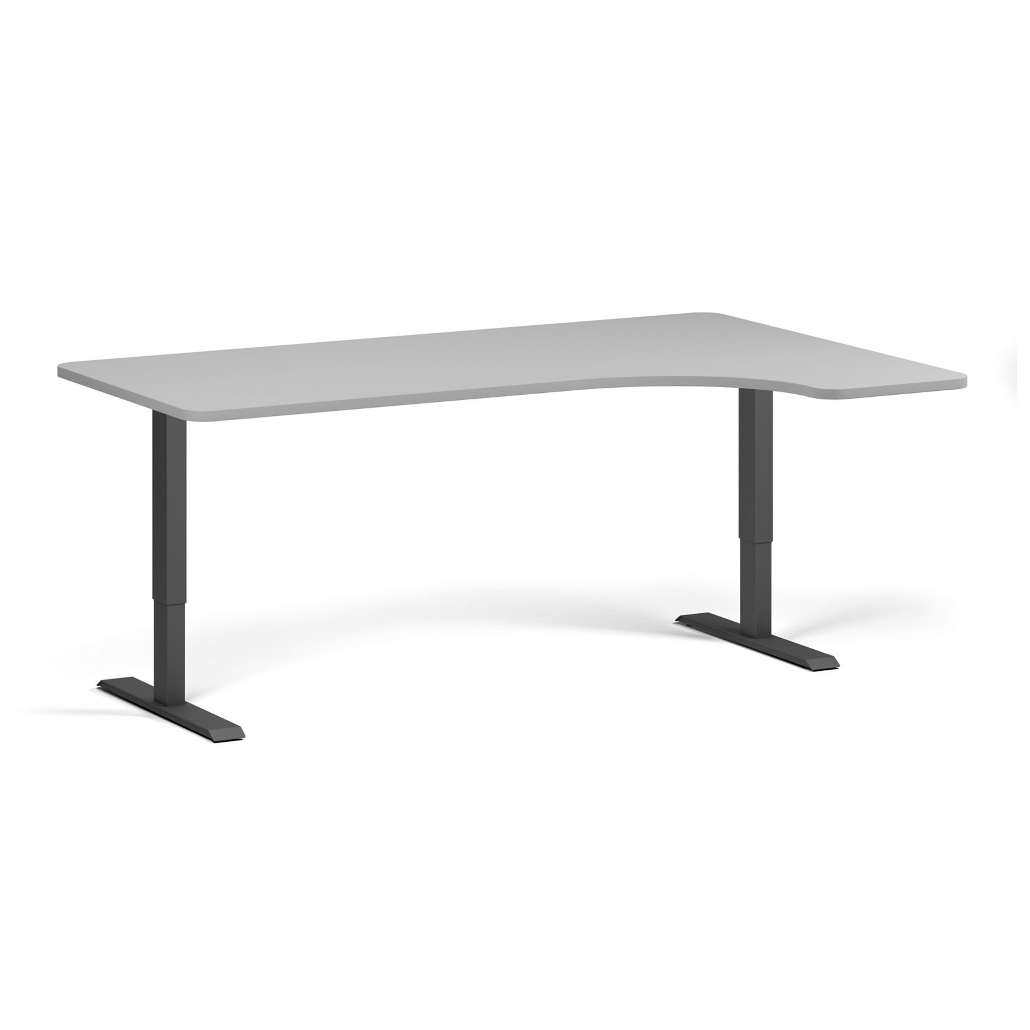 Höhenverstellbarer Schreibtisch, 1 Motor, 74-123 cm, links/rechts, Tischplatte 180x120 cm, schwarzes Metallgestell, grau