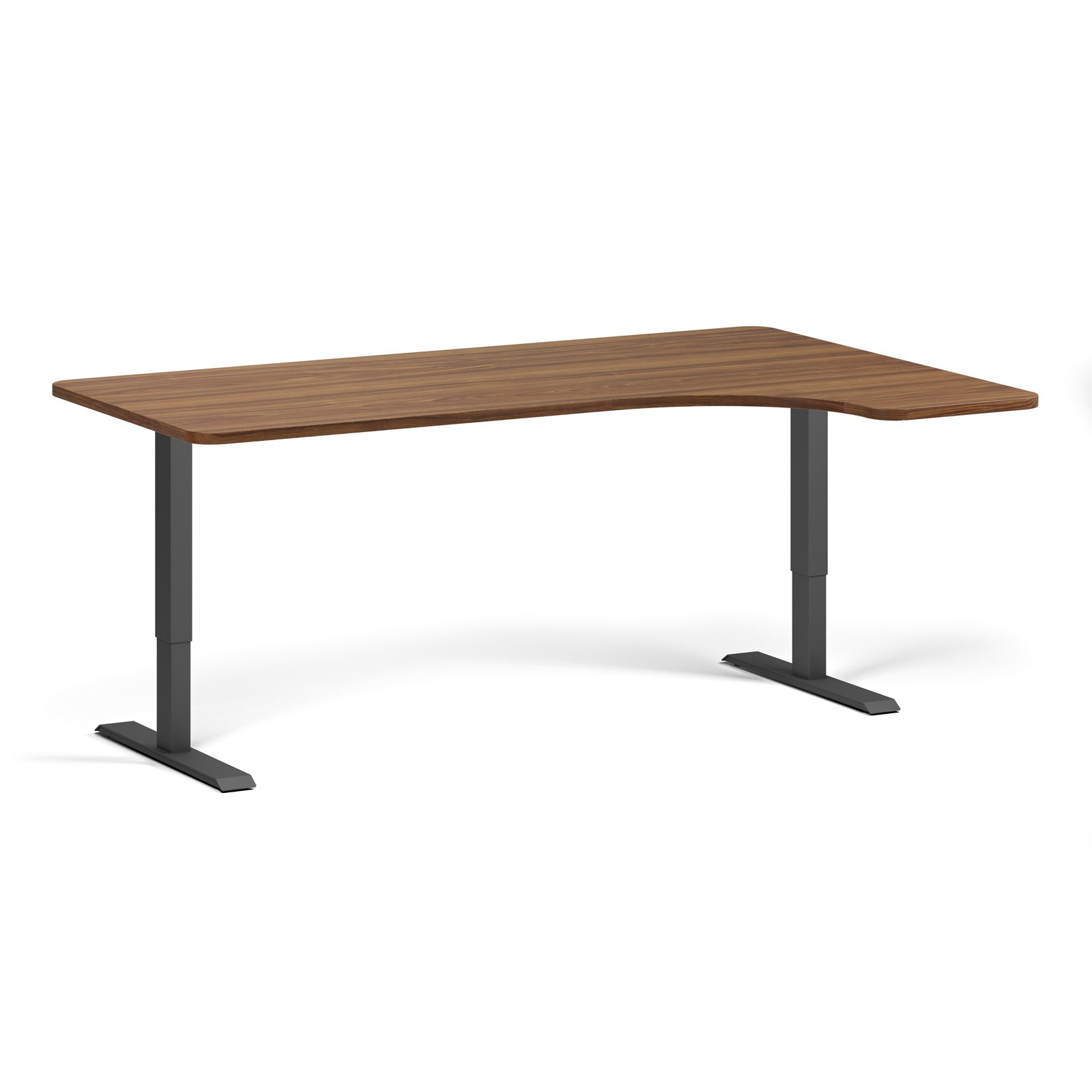 B2B Partner Höhenverstellbarer Schreibtisch, 1 Motor, 74-123 cm, links/rechts, Tischplatte 180x120 cm, schwarzes Metallgestell, Nussbaum