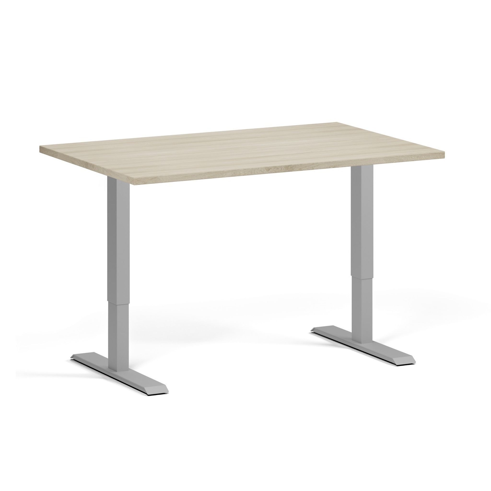 Höhenverstellbarer Schreibtisch, 1 Motor, 74-123 cm, Tischplatte 120x80 cm, graues Metallgestell, Eiche natur