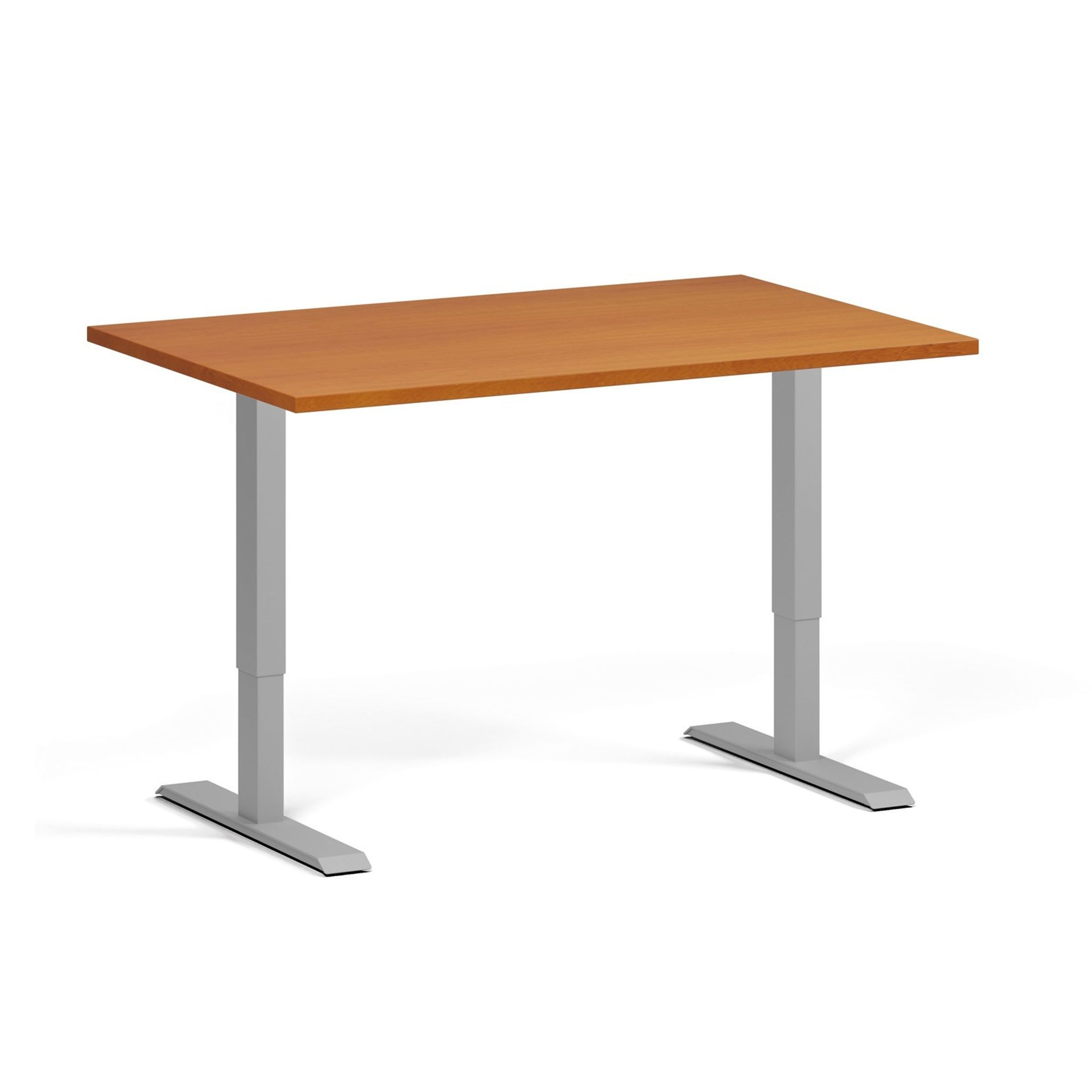 Höhenverstellbarer Schreibtisch, 1 Motor, 74-123 cm, Tischplatte 120x80 cm, graues Metallgestell, Kirschbaum