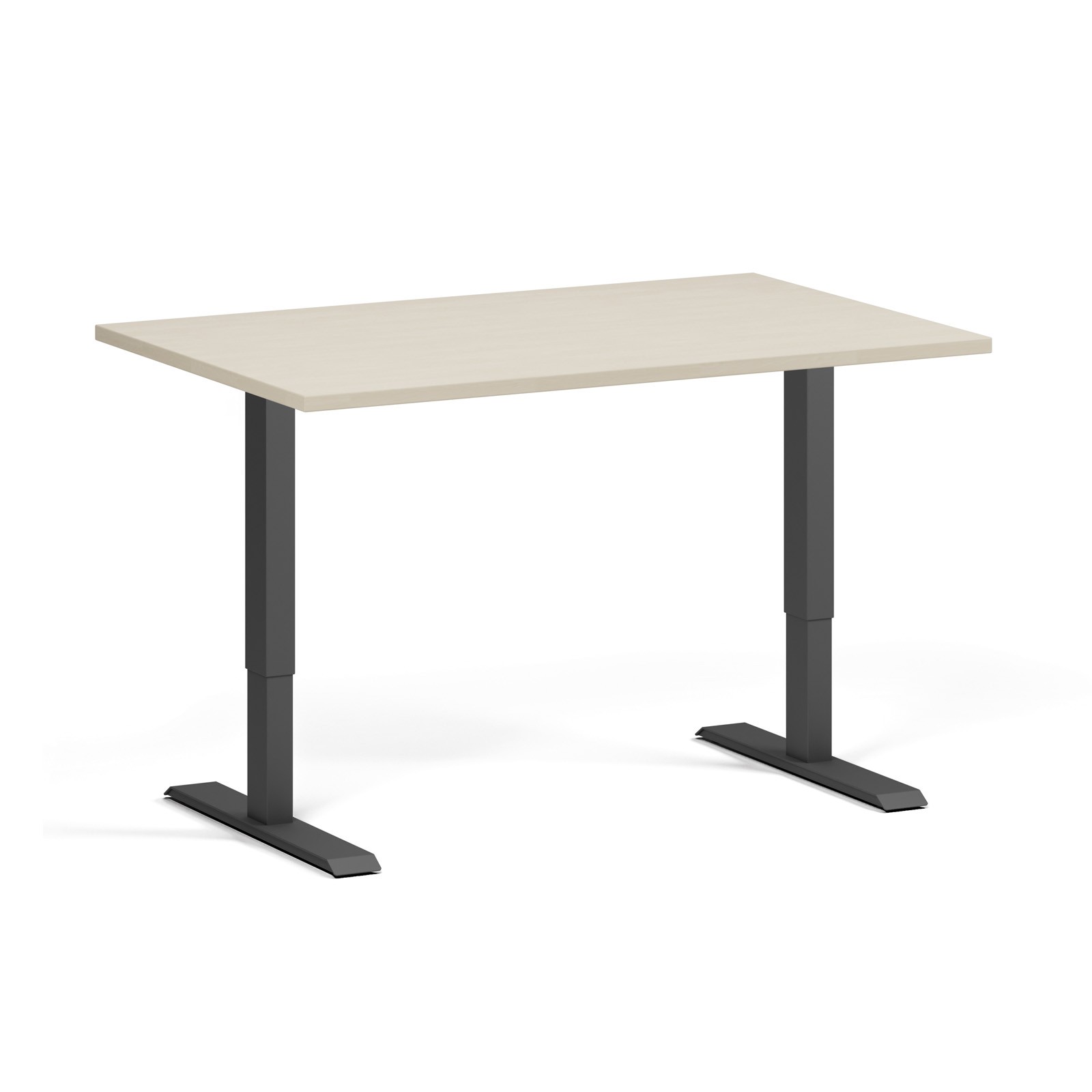 B2B Partner Höhenverstellbarer Schreibtisch, 1 Motor, 74-123 cm, Tischplatte 120x80 cm, schwarzes Metallgestell, Birke