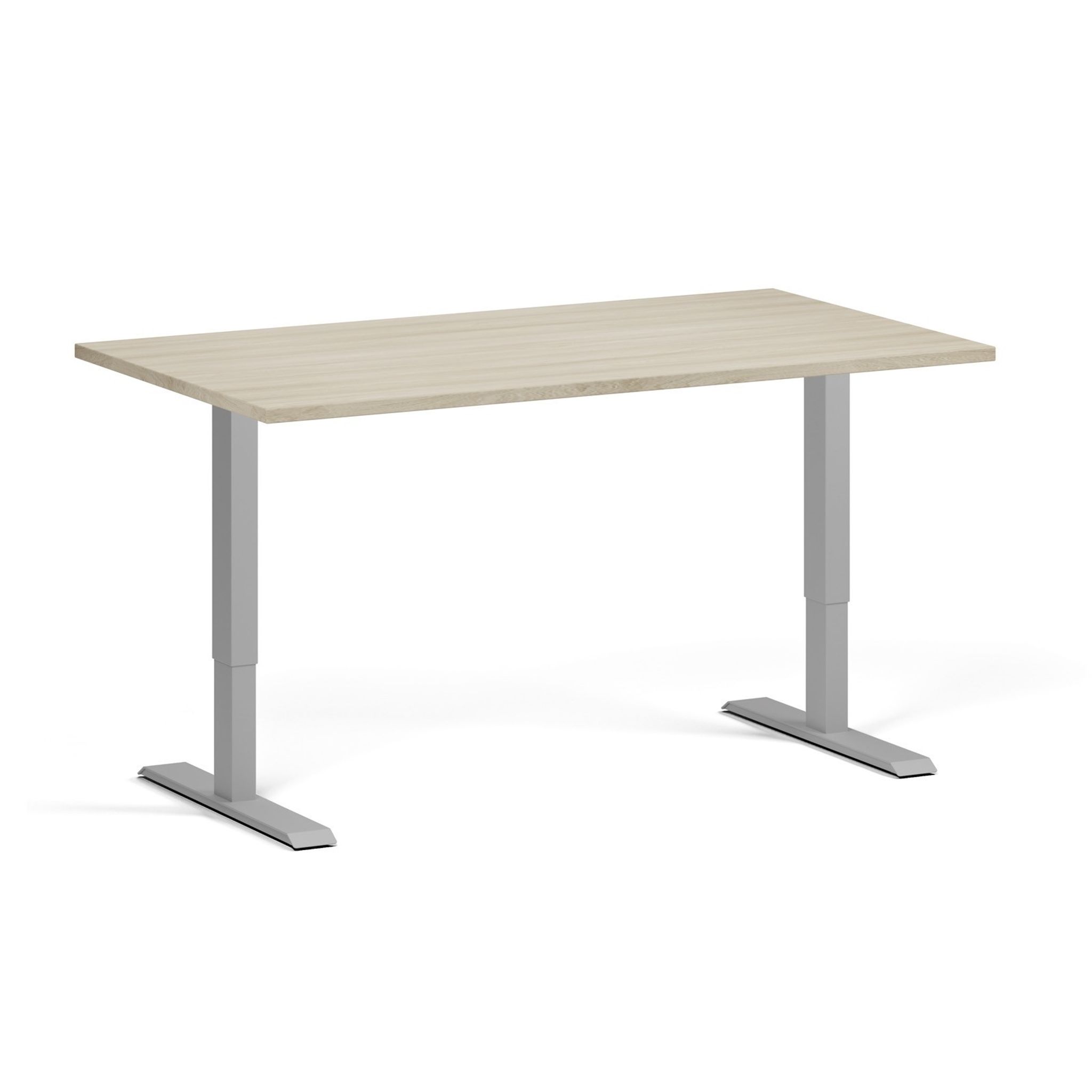 Höhenverstellbarer Schreibtisch, 1 Motor, 74-123 cm, Tischplatte 140x80 cm, graues Metallgestell, Eiche natur