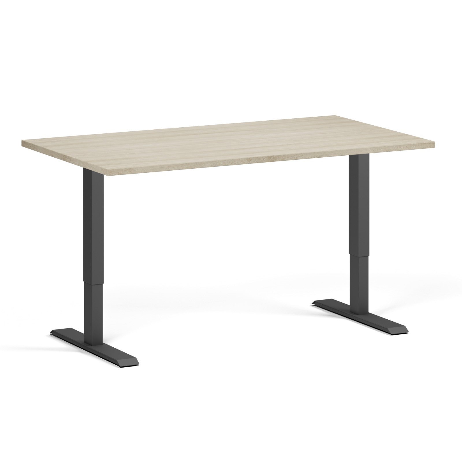 B2B Partner Höhenverstellbarer Schreibtisch, 1 Motor, 74-123 cm, Tischplatte 140x80 cm, schwarzes Metallgestell, Eiche natur