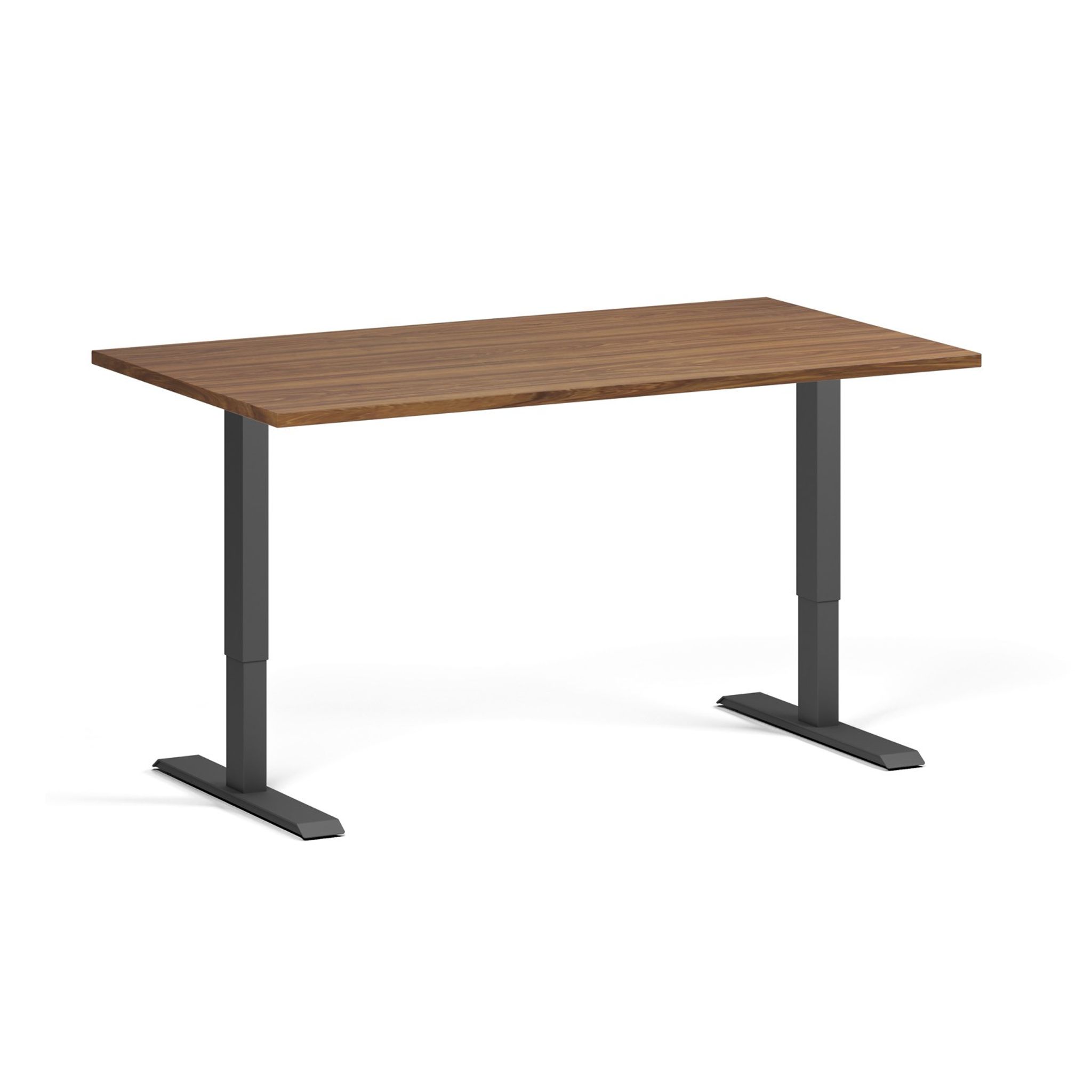 Höhenverstellbarer Schreibtisch, 1 Motor, 74-123 cm, Tischplatte 140x80 cm, schwarzes Metallgestell, Nussbaum