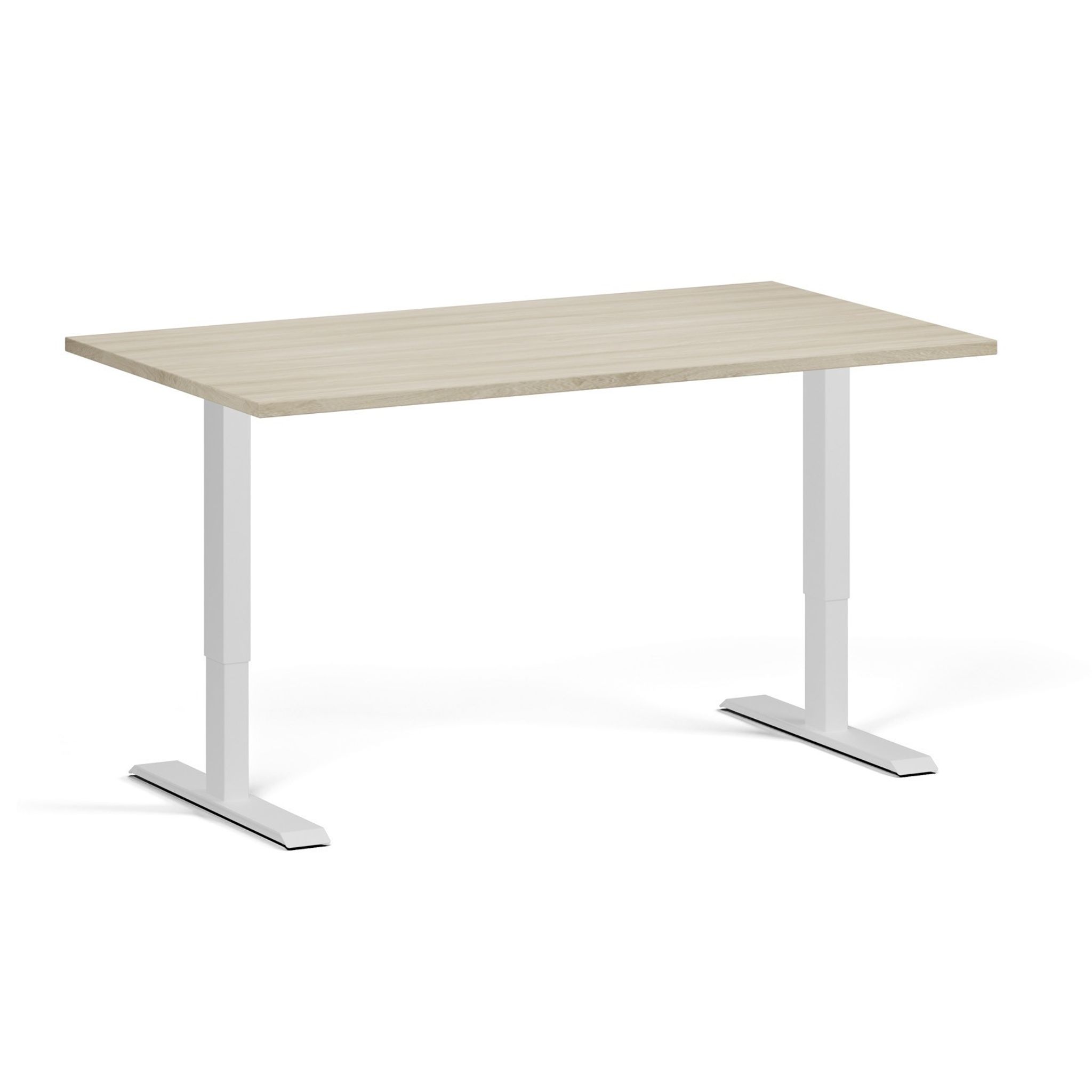 Höhenverstellbarer Schreibtisch, 1 Motor, 74-123 cm, Tischplatte 140x80 cm, weißes Metallgestell, Eiche natur