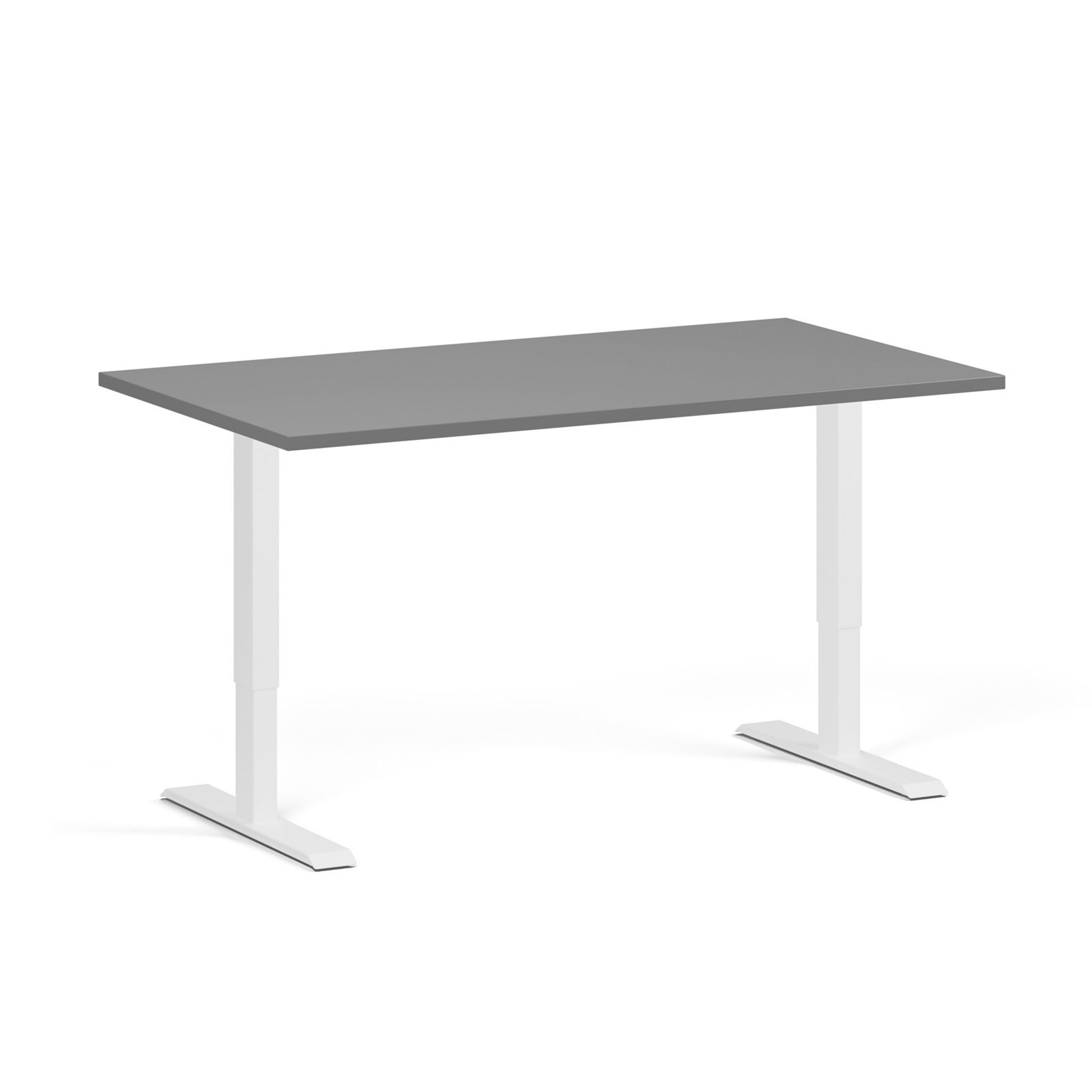 Höhenverstellbarer Schreibtisch, 1 Motor, 74-123 cm, Tischplatte 140x80 cm, weißes Metallgestell, Graphit