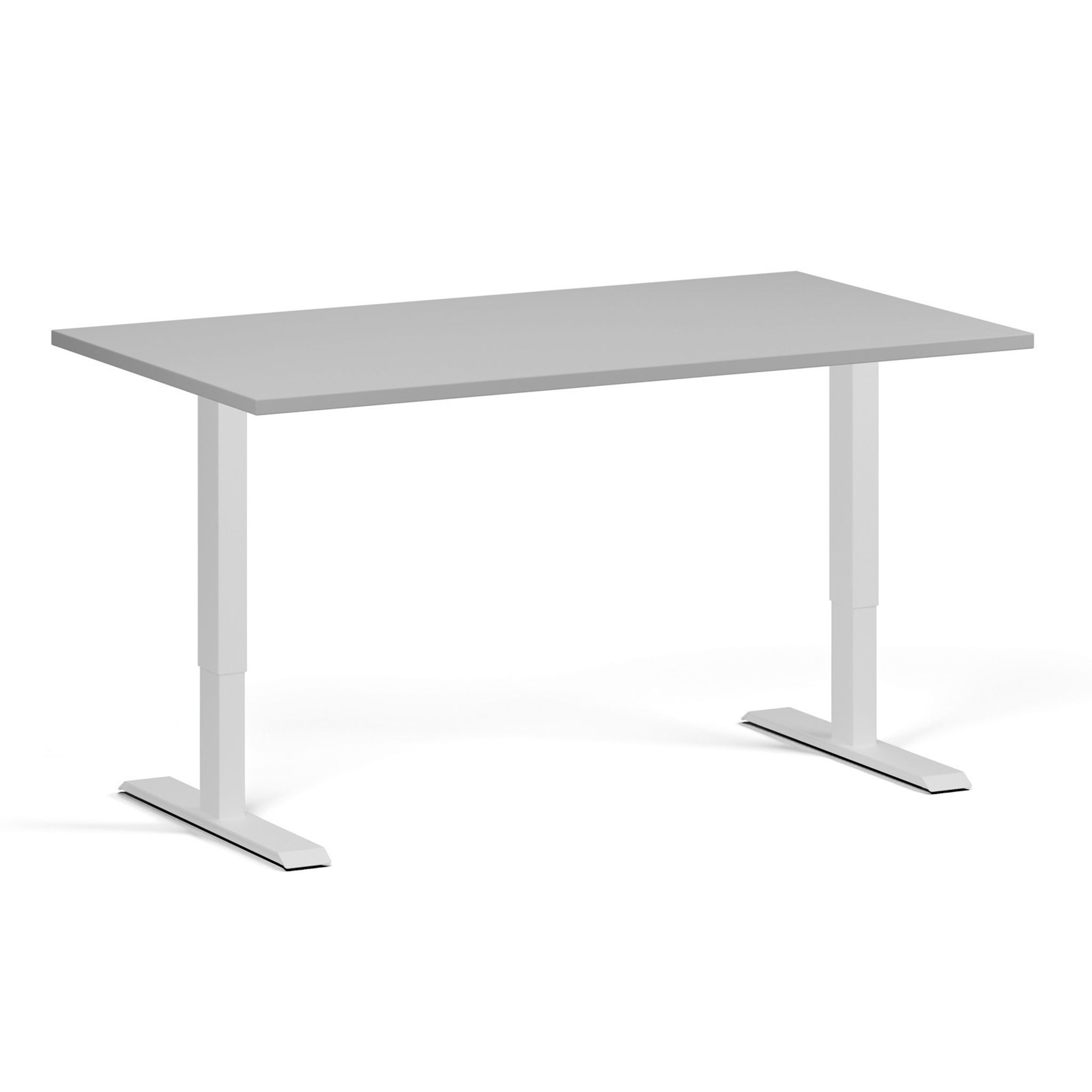 Höhenverstellbarer Schreibtisch, 1 Motor, 74-123 cm, Tischplatte 140x80 cm, weißes Metallgestell, grau