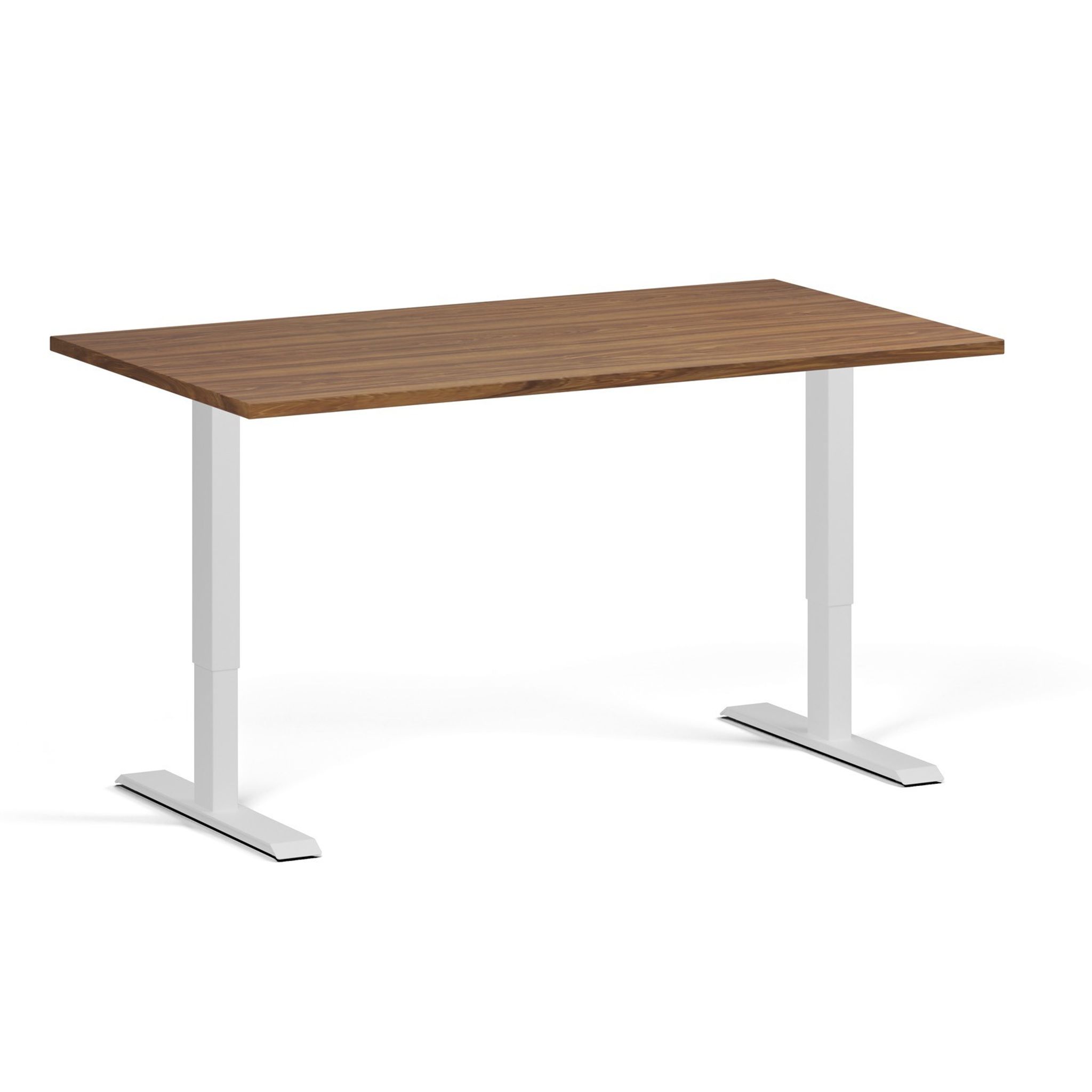 Höhenverstellbarer Schreibtisch, 1 Motor, 74-123 cm, Tischplatte 140x80 cm, weißes Metallgestell, Nussbaum