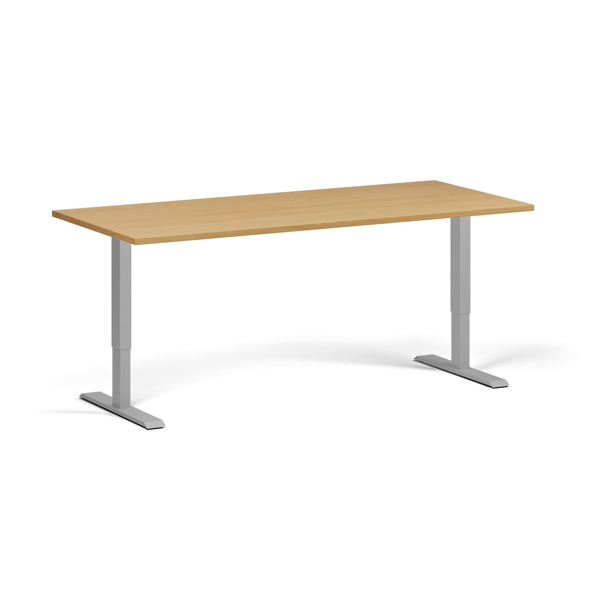 Höhenverstellbarer Schreibtisch, 1 Motor, 74-123 cm, Tischplatte 180x80 cm, graues Metallgestell, Buche