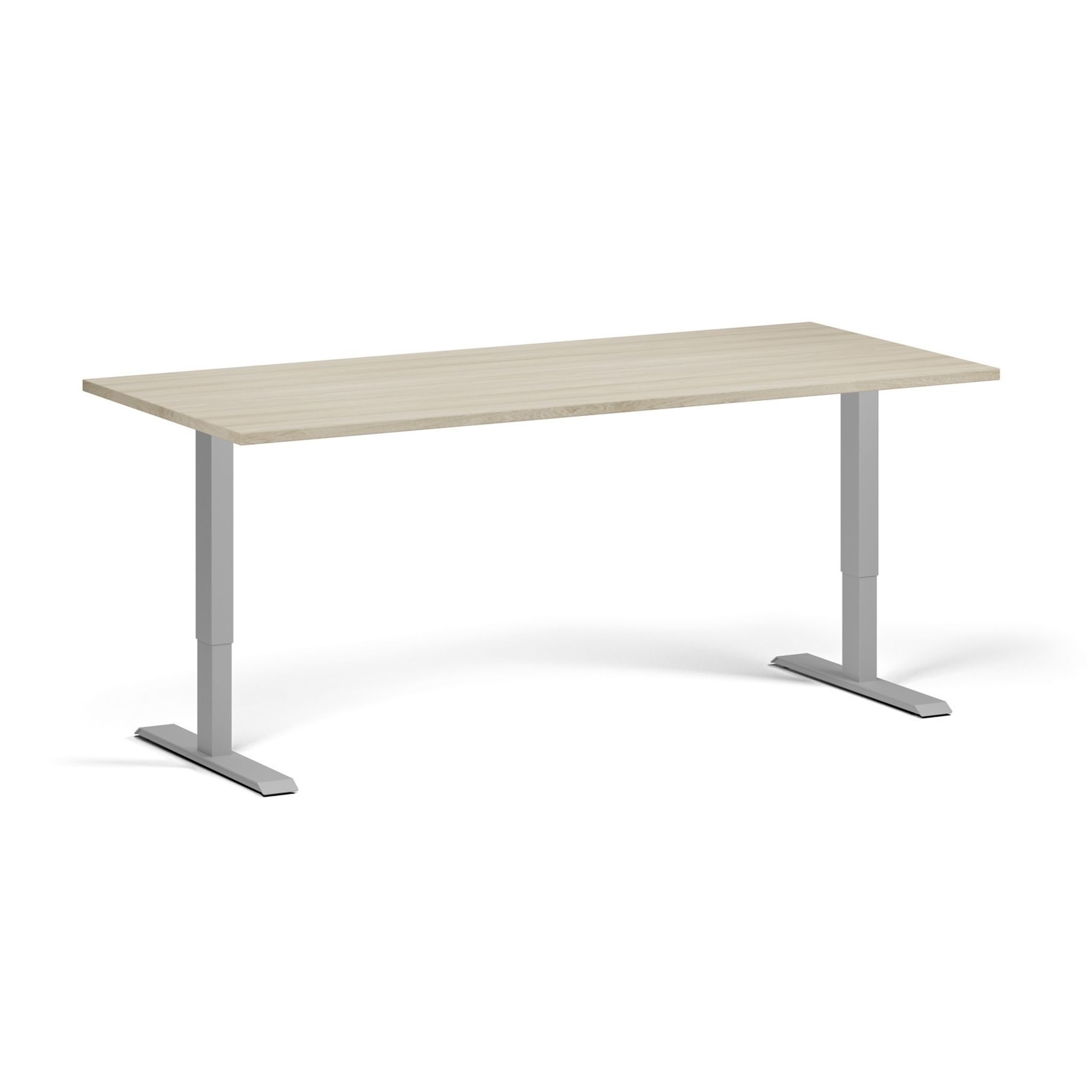 Höhenverstellbarer Schreibtisch, 1 Motor, 74-123 cm, Tischplatte 180x80 cm, graues Metallgestell, Eiche natur