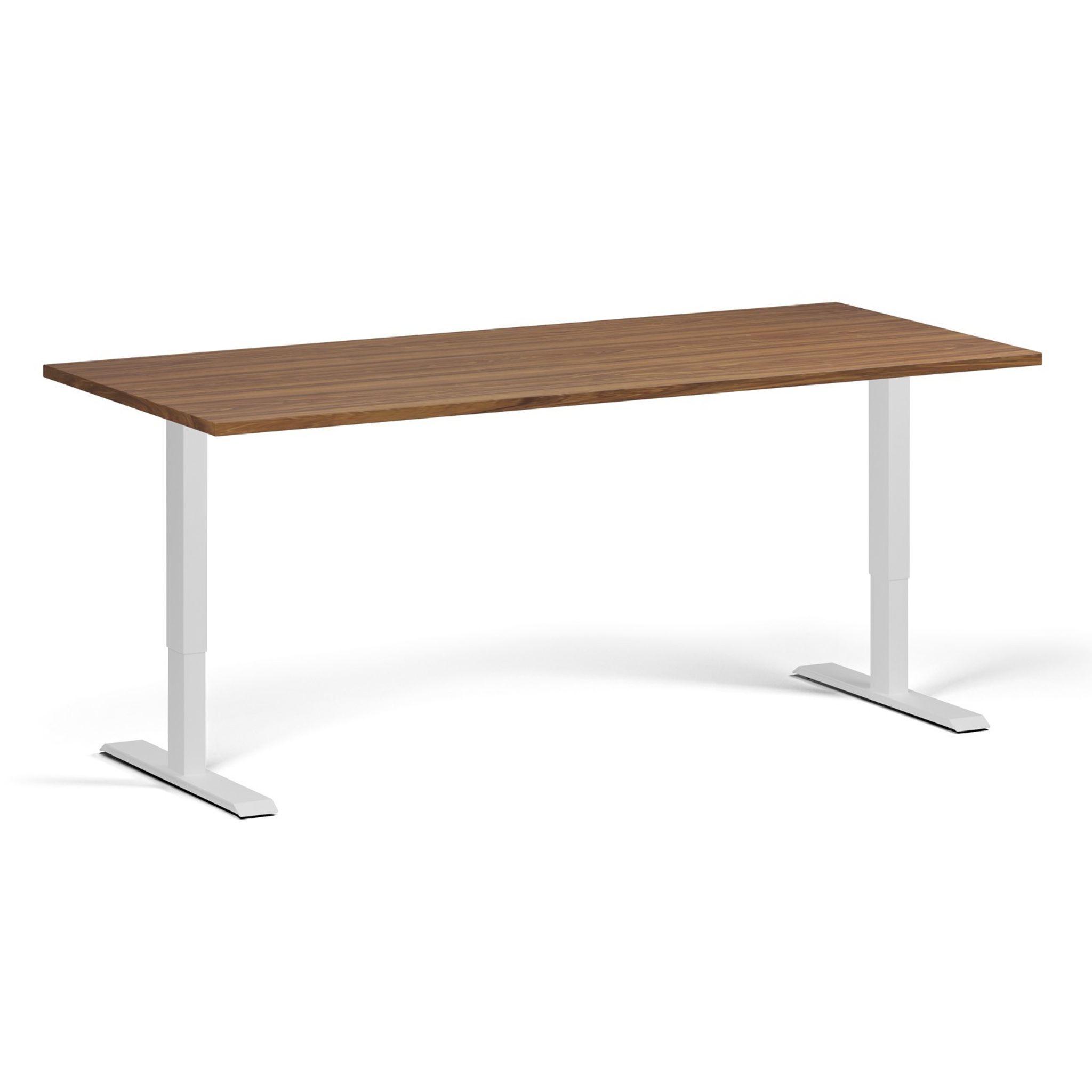 Höhenverstellbarer Schreibtisch, 1 Motor, 74-123 cm, Tischplatte 180x80 cm, weißes Metallgestell, Nussbaum