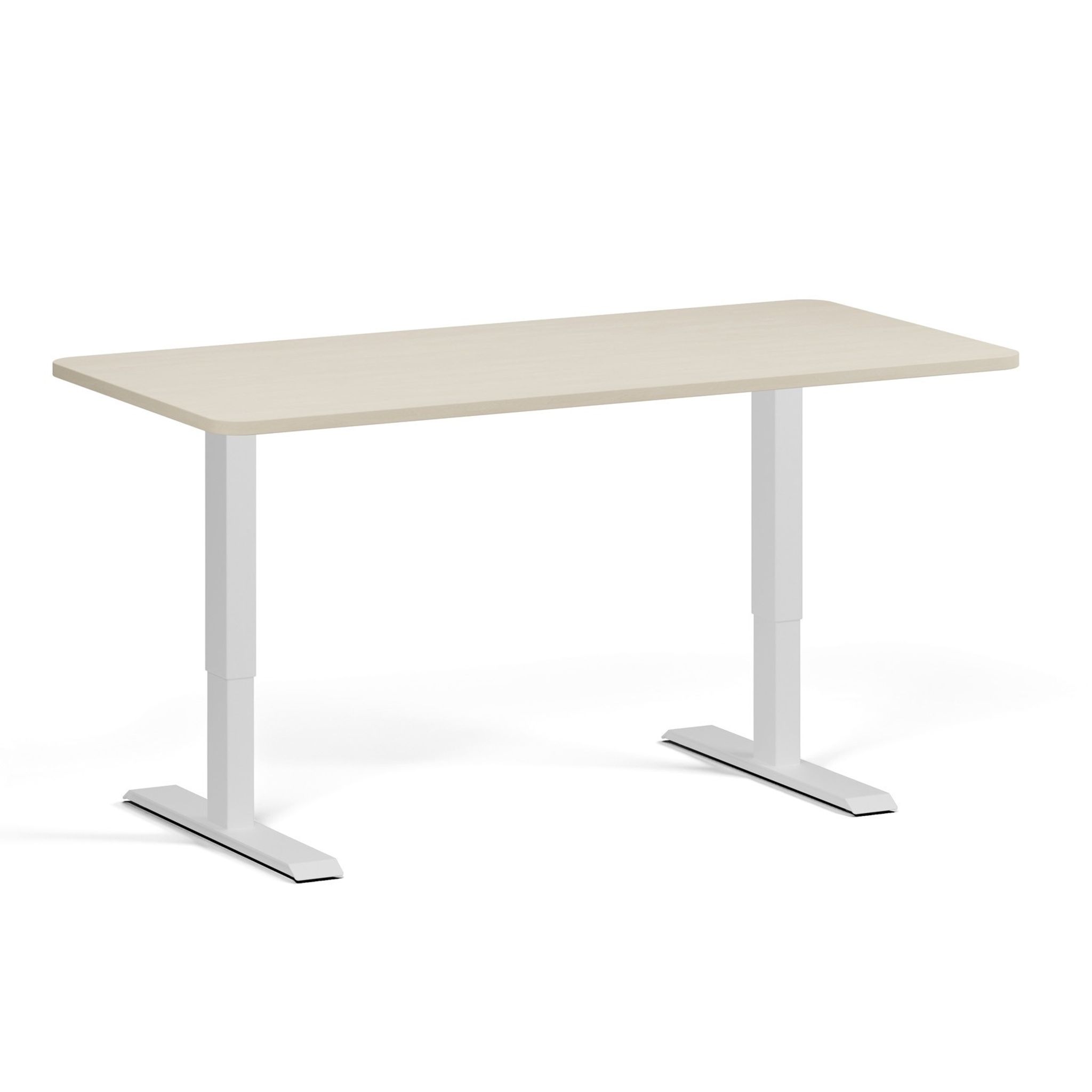 Höhenverstellbarer Schreibtisch, 1 Motor, 745 - 1235 mm, abgerundete Ecken, Tischplatte 1600 x 800 mm, graues Untergestell, Birke