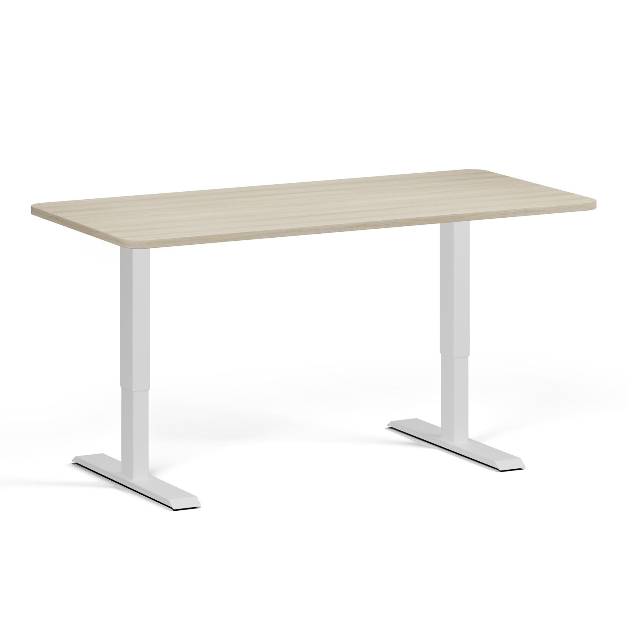Höhenverstellbarer Schreibtisch, 1 Motor, 745 - 1235 mm, abgerundete Ecken, Tischplatte 1600 x 800 mm, graues Untergestell, Eiche natur